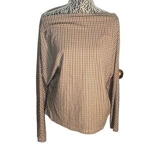 I Love Tyler Madison ILTM Tan Black Check Boat‎ Neck Long Sleeve Top L designer